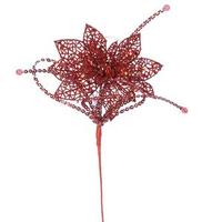 Vickerman 15" Red Glitter Poinsettia Sequin Loops Spray