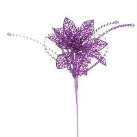 Vickerman 15" Purple Glitter Poinsettia Sequin Loops Spray