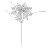 Vickerman 15" Silver Glitter Poinsettia Sequin Loops Spray