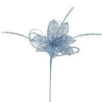 Vickerman 15" Teal Glitter Poinsettia Sequin Loops Spray