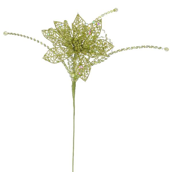 15" Lime Glitter Poinsettia Sequin Loops Spray