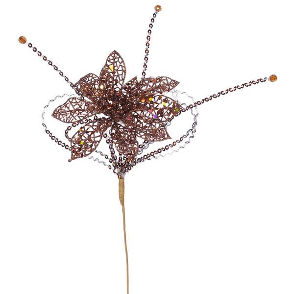 15" Chocolate Glitter Poinsettia Sequin Loops Spray