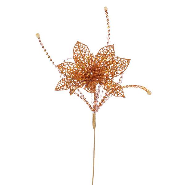 15" Copper Glitter Poinsettia Sequin Loops Spray 