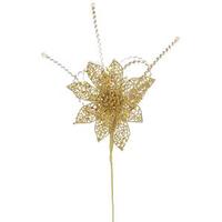 Vickerman 15" Antique Gold Glitter Poinsettia Sequin Loops Spray
