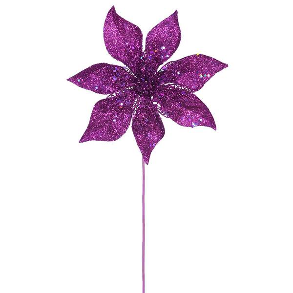 21" Purple Glitter Poinsettia Spray