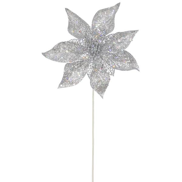 21" Silver Glitter Poinsettia Spray