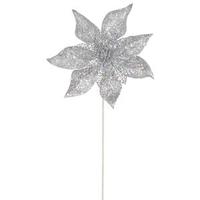 Vickerman 21" Silver Glitter Poinsettia Spray