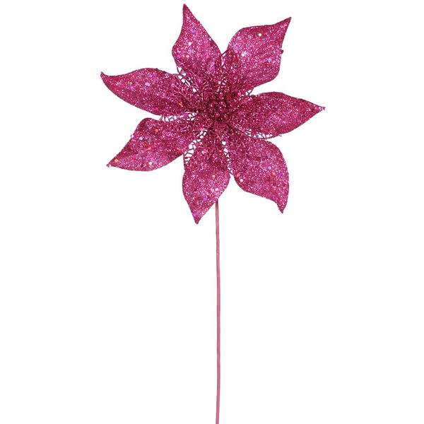 21" Fuchsia Glitter Poinsettia Spray