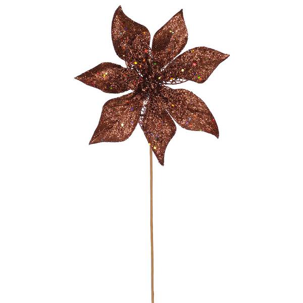 21" Chocolate Glitter Poinsettia Spray