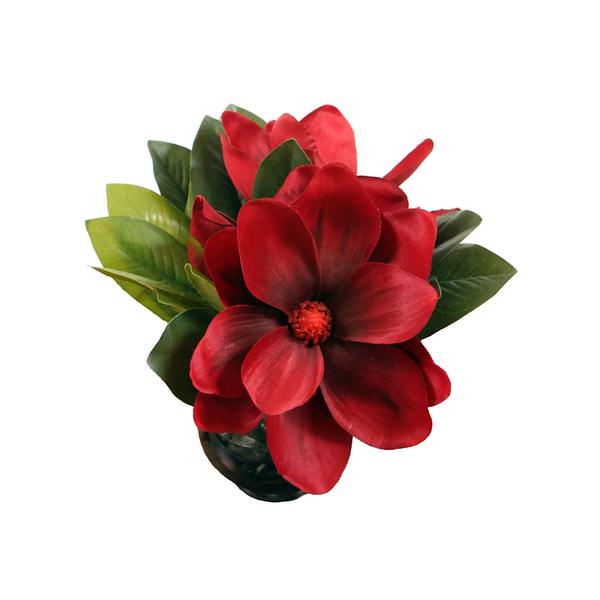 9" Artificial Triple Magnolia in Glass Vase