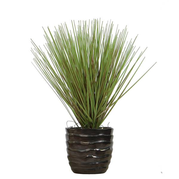 14" Artificial Fresh Grass in Charcoal Pot