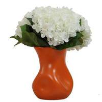 Vickerman 12" Artificial White Hydrangea in Orange Vase