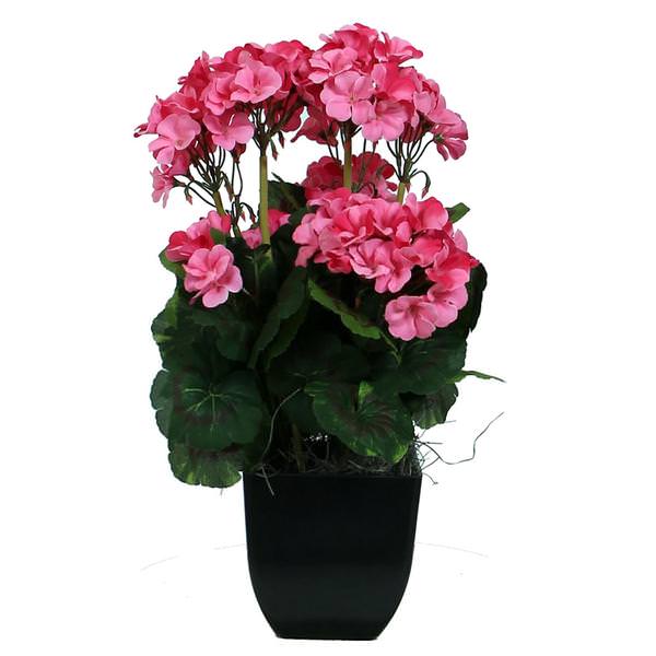 18" Artificial Pink Geranium in Black Pot