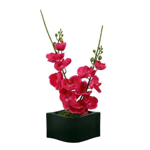 24" Artificial Pink Orchid in Black Wave Container