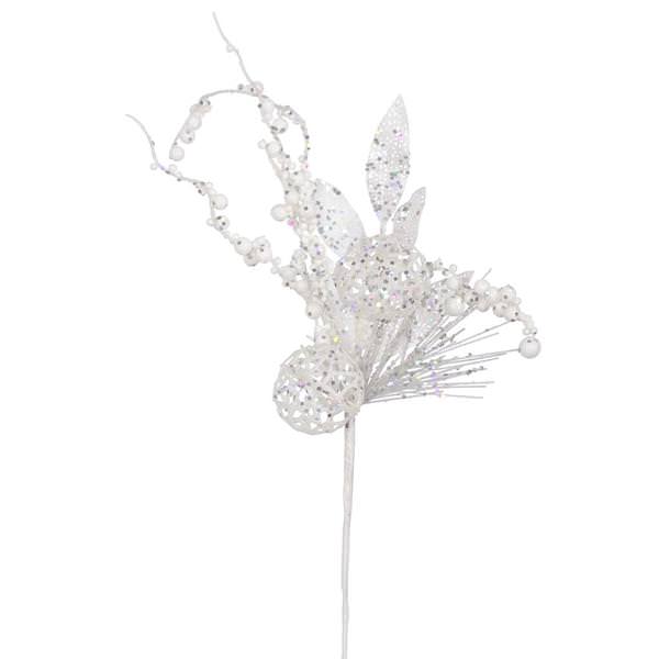 20" White Iridescent Glitter Ball Pine Spray