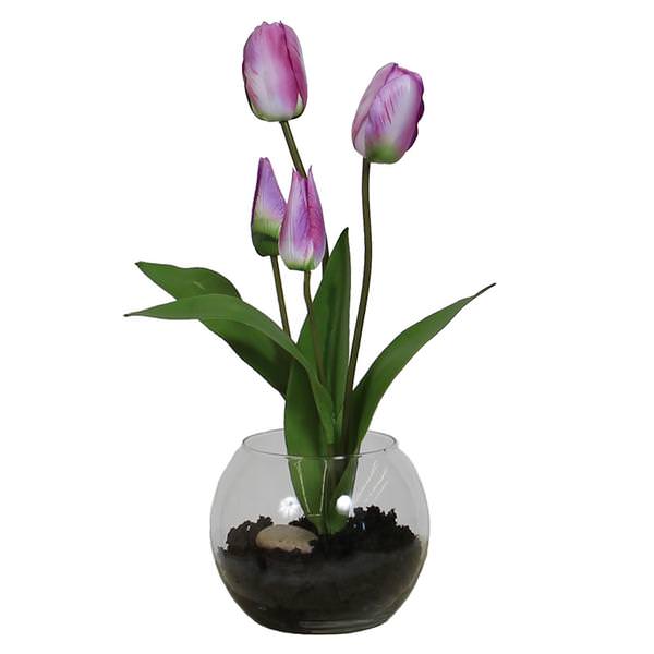 16" Artificial Purple Tulip in Rose Bowl / Soil