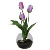 Vickerman 16" Artificial Purple Tulip in Rose Bowl / Soil