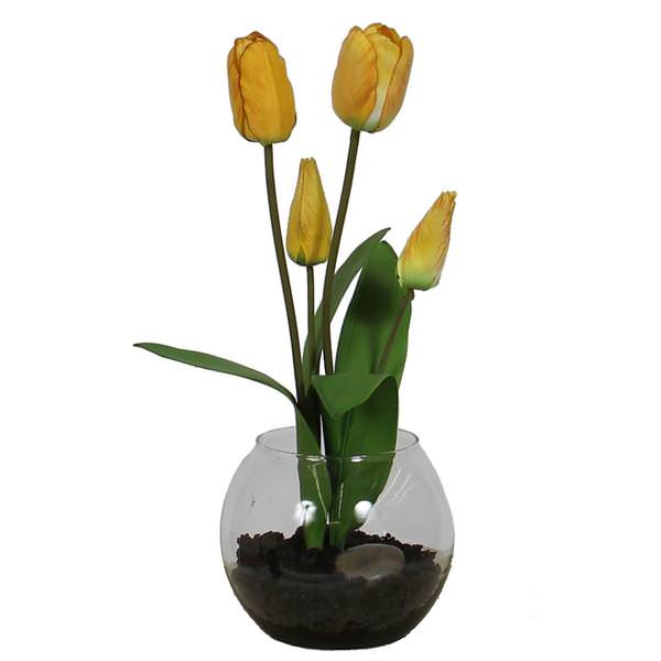 16" Artificial Yellow Tulip in Rose Bowl / Soil