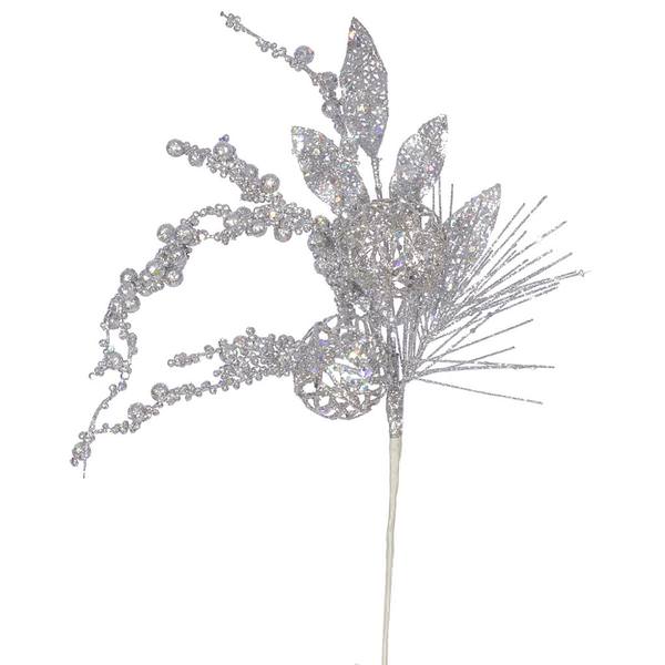20" Silver Glitter Ball Pine Spray