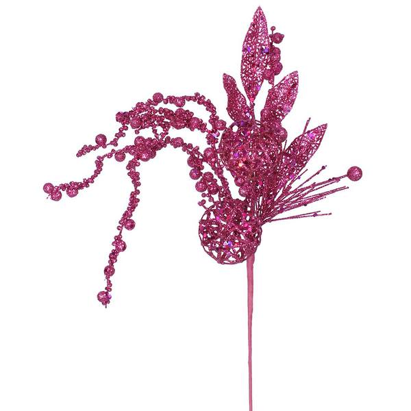 20" Fuchsia Glitter Ball Pine Spray