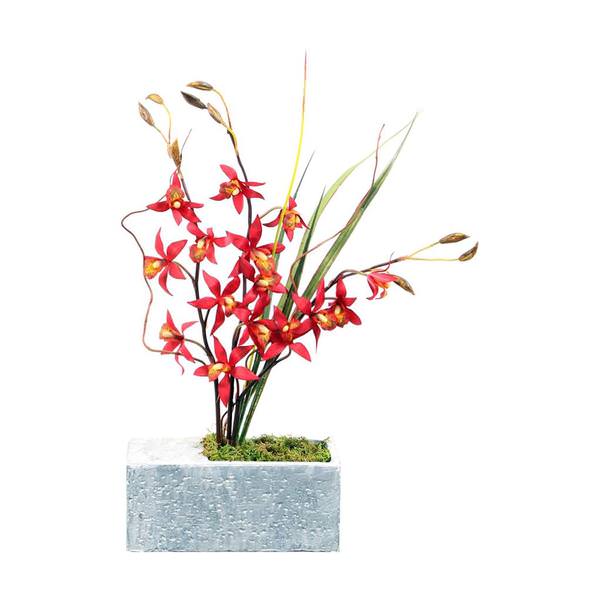 24" Artificial Tiger Orchid in Gray Trough