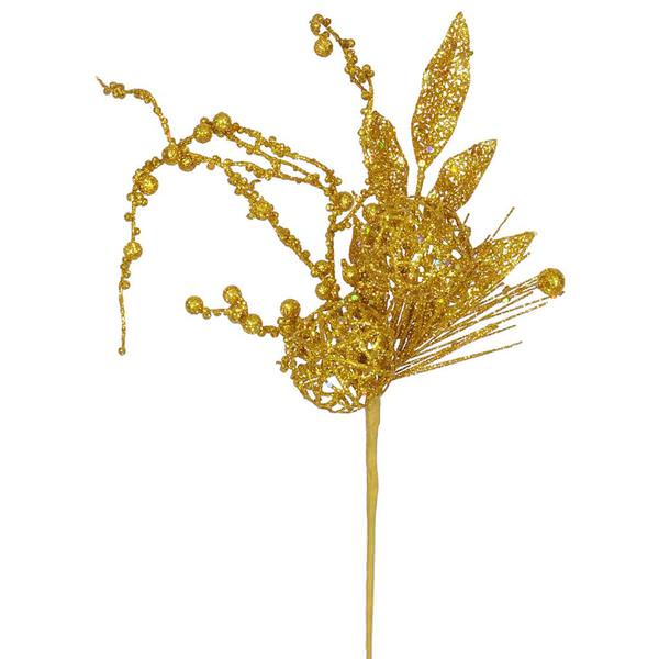 20" Antique Gold Glitter Ball Pine Spray