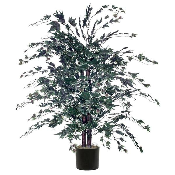 48' Artificial Frosted Maple Bush in Black Pot