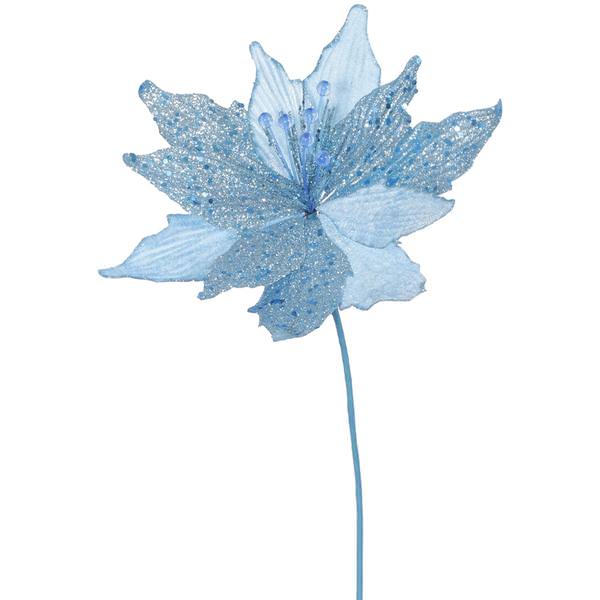 22" Teal Glitter Poinsettia Spray with Beads