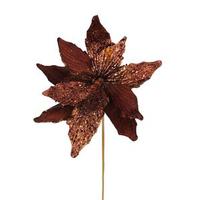 Vickerman 22" Chocolate Glitter Poinsettia Spray with Beads