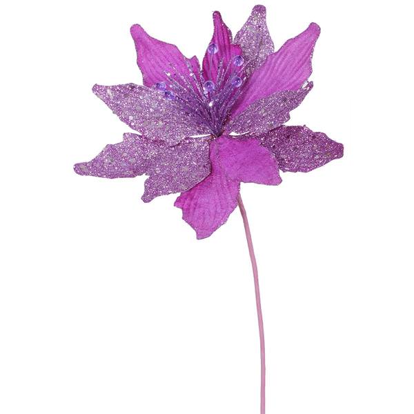 22" Lavender Glitter Poinsettia Spray with Beads