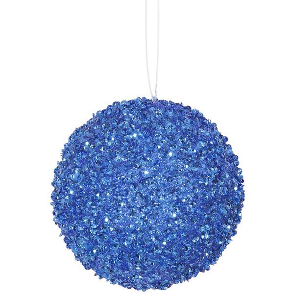 3" Blue Beaded Sequin Ball Ornament (6 pack)