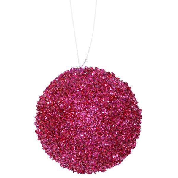 3" Magenta Beaded Sequin Ball Ornament (6 pack)