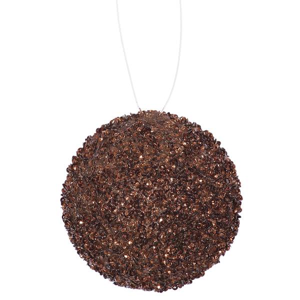 3" Chocolate Beaded Sequin Ball Ornament (6 pack)