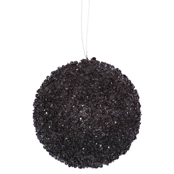 3" Black Beaded Sequin Ball Ornament (6 pack)