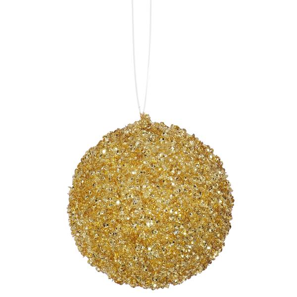 3" Champagne Beaded Sequin Ball Ornament (6 pack)
