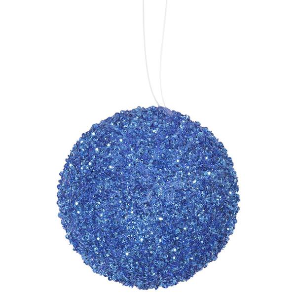 4" Blue Beaded Sequin Ball Ornament (4 pack)