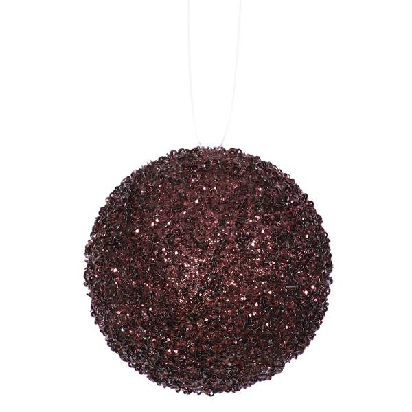 4" Burgundy Beaded Sequin Ball Ornament (4 pack)