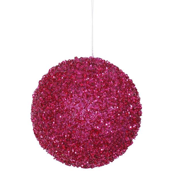 4" Magenta Beaded Sequin Ball Ornament (4 pack)