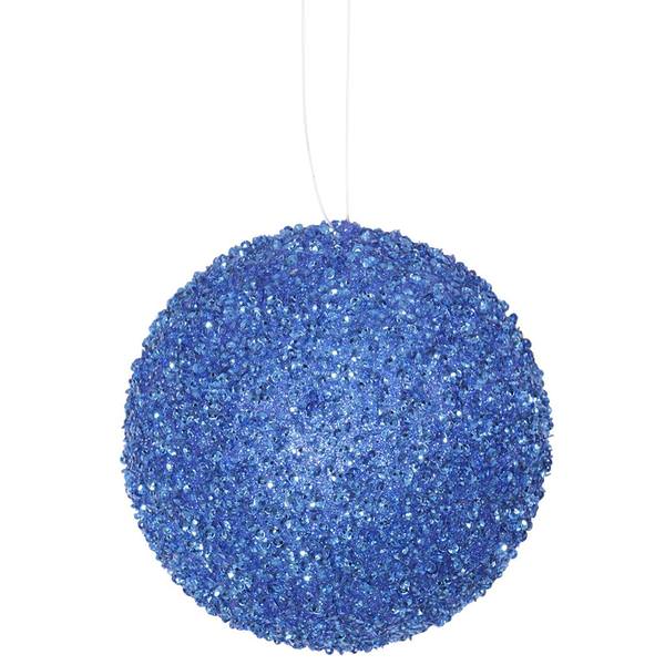 4.75" Blue Beaded Sequin Ball Ornament (3 pack)