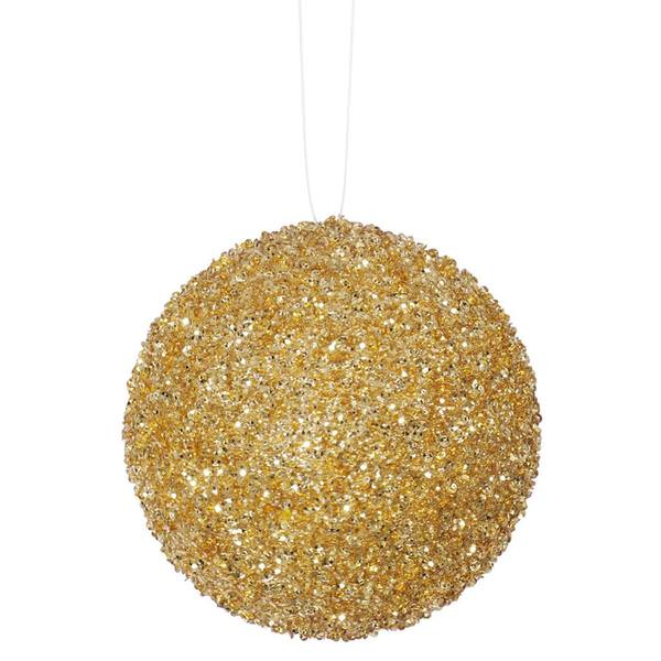 4.75" Gold Beaded Sequin Ball Ornament (3 pack)