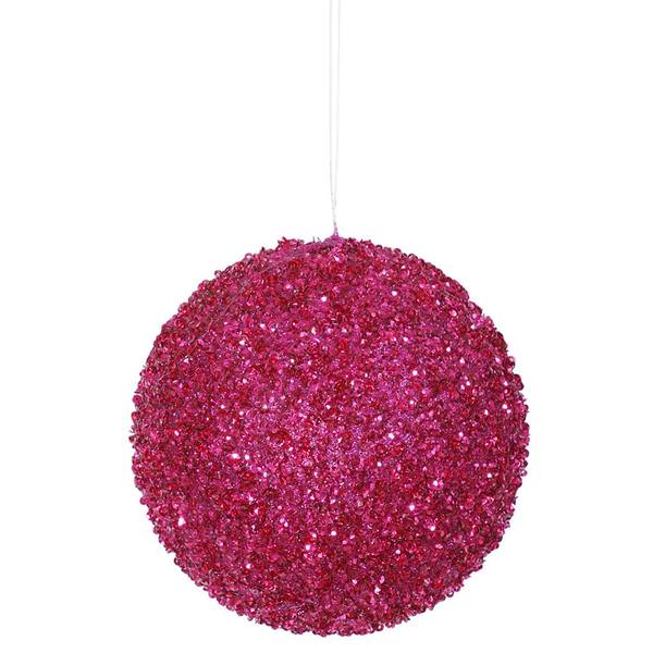4.75" Magenta Beaded Sequin Ball Ornament (3 pack)