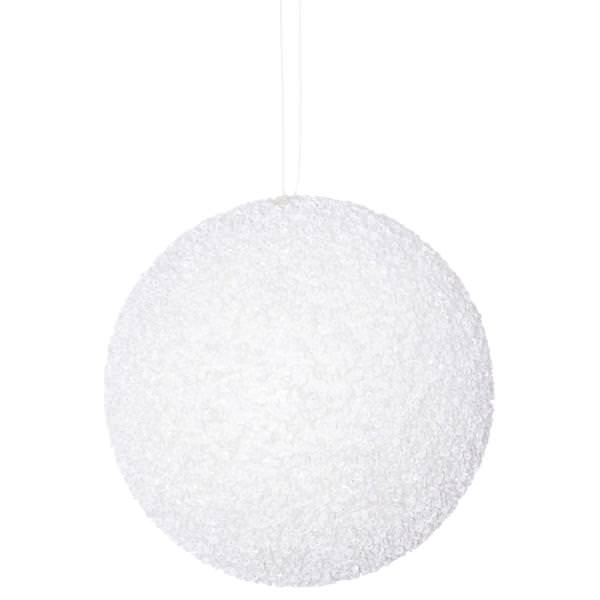 4" White Beaded Ball Ornament (6 pack)