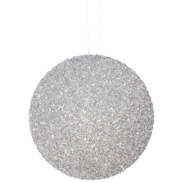 6" Silver Beaded Sequin Ball Ornament