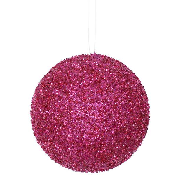 6" Magenta Beaded Sequin Ball Ornament