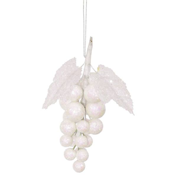6" White Glitter Sequin Grape Cluster Ornament
