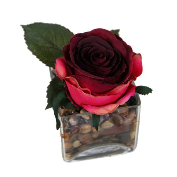 6" Artificial Red Rose Glass Square