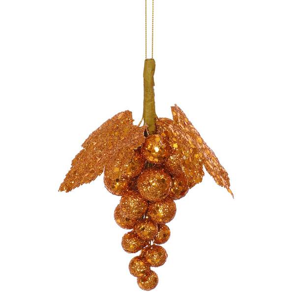 6" Burnished Orange Glitter Sequin Grape Cluster Ornament
