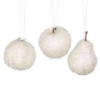 Vickerman 3.2" White Glitter Beaded Fruit Ornament (3 pack)