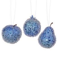 Vickerman 3.2" Blue Glitter Beaded Fruit Ornament (3 pack)