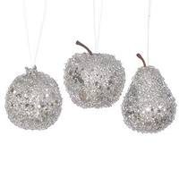 Vickerman 3.2" Silver Glitter Beaded Fruit Ornament (3 pack)